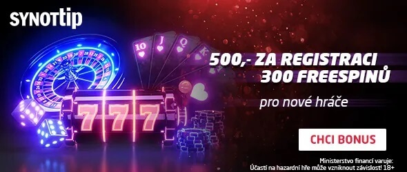 500 Kč + 300 free spinů u casina SYNOTTIP