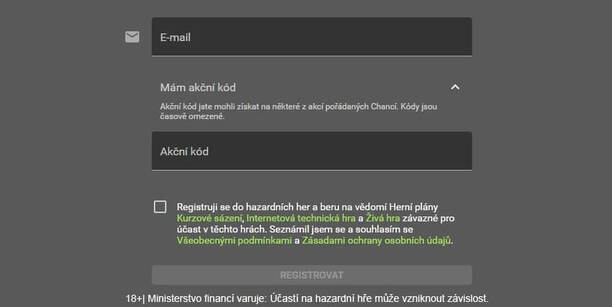 Promo kód Chance casina můžete vepsat do registračního formuláře