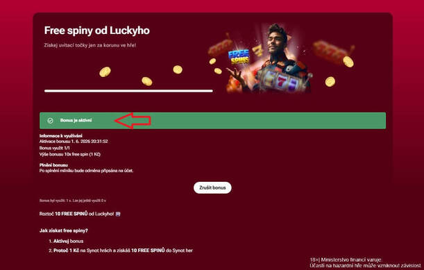 LuckyBet vám následně potvrdí, že je bonusová nabídka aktivována