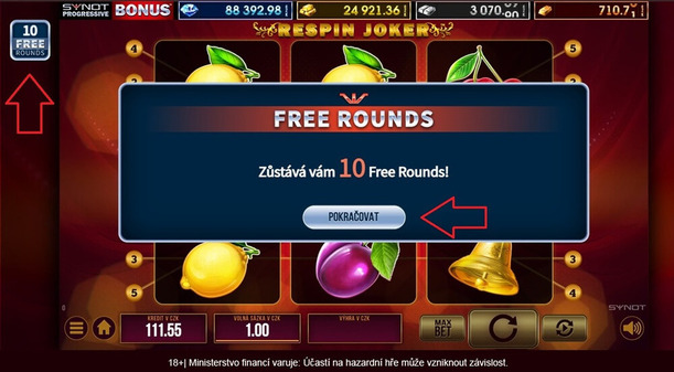 Free spiny následně najdete po spuštění libovolného automatu Synot Games