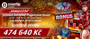 U SYNOT TIP padl Diamond jackpot 474 640 Kč za spin pouhých 70 Kč