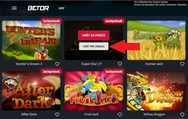 Betor automaty zdarma spustíte jedním kliknutím na tlačítko HRÁT PRO ZÁBAVU