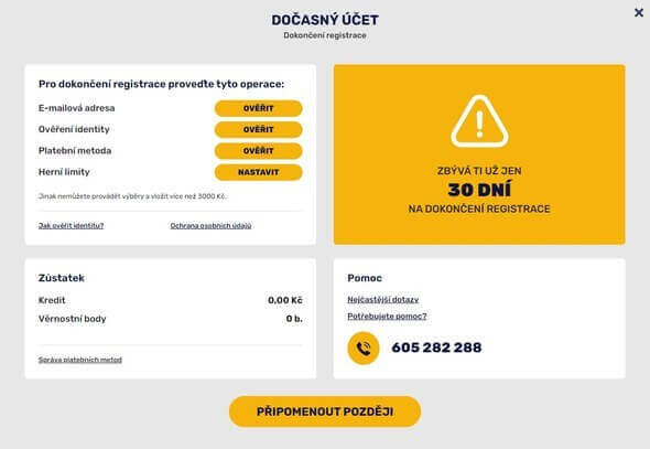 Forbes casino - dočasný účet.