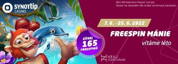 SYNOT TIP vítá léto Freespin mánií s až 165 volnými zatočeními.