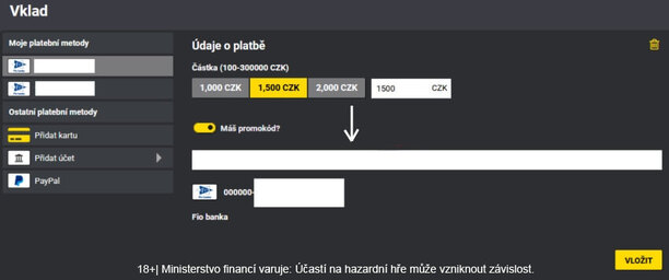 Promo kód ke vkladu se u&nbsp;Fortuny vkládá takto