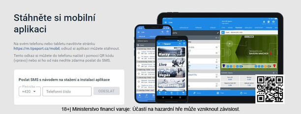 Stáhněte si Tipsport aplikaci přes QR kód nebo přes SMS s odkazem.