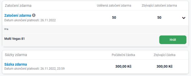 Kromě 200 extra free spinů získáte i původní bonus 50 zatočení + 300 Kč zdarma