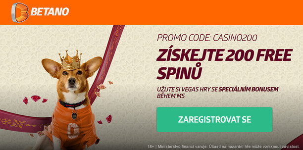 Registrujte se s promo kódem CASINO200 u Betana a získejte 250 free spinů