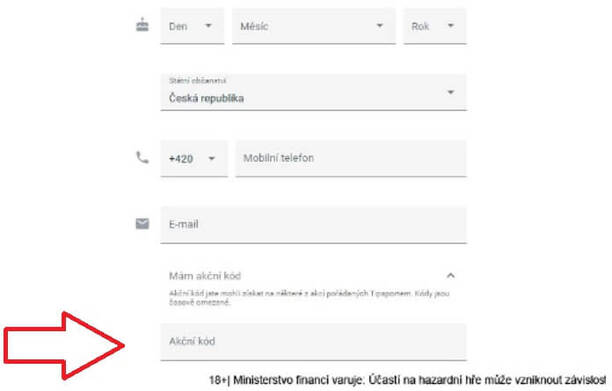 Kolonku pro Tipsport akční kód najdete v&nbsp;registračním formuláři