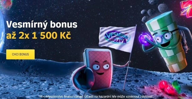 Získej Vesmírný bonus až 2x 1500 Kč v online casinu Sazka Hry.