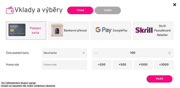 Apollo promo kód se vepisuje v&nbsp;sekci VKLAD