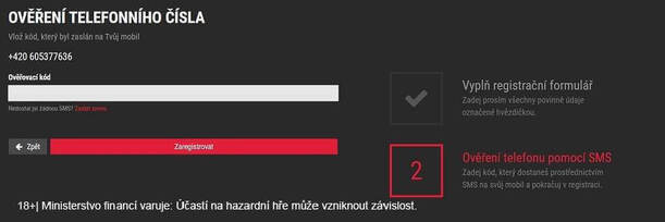 Do kolonky vepište ověřovací kód, který vám byl zaslán na mobil