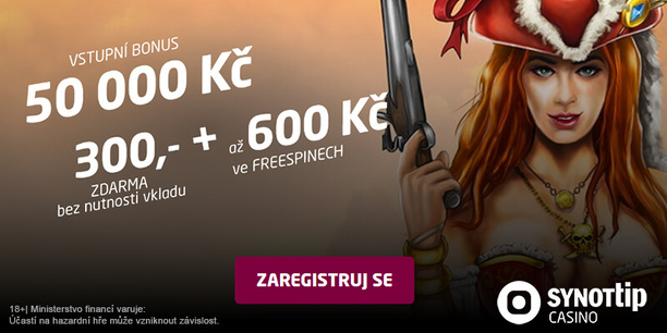 SYNOT TIP casino bonus 2024: získejte 300,- zdarma za registaci