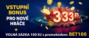 S promo kódem BET100 získáte uvítací bonusy v hodnotě 433 Kč