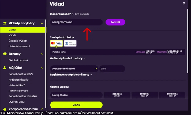 Kam u Kingsbetu zadat promo kód?