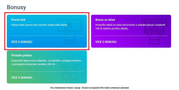 Přejdete do modré sekce s&nbsp;názvem PROMO KÓD