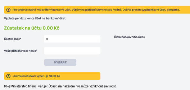 fBET výběr na bankovní účet