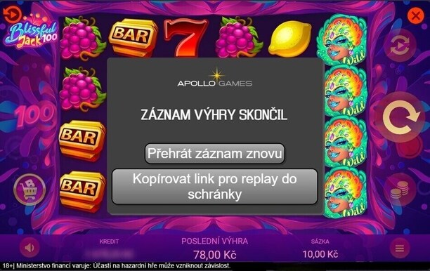 Novinka v Apollo casinu. Sdílejte své výhry s funkcí REPLAY