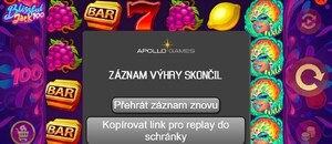 Novinka v Apollo casinu. Sdílejte své výhry s funkcí REPLAY