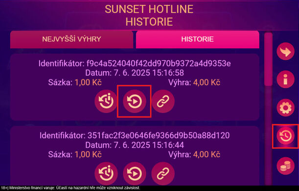 Jak spustit funkci REPLAY v Apollo automatech